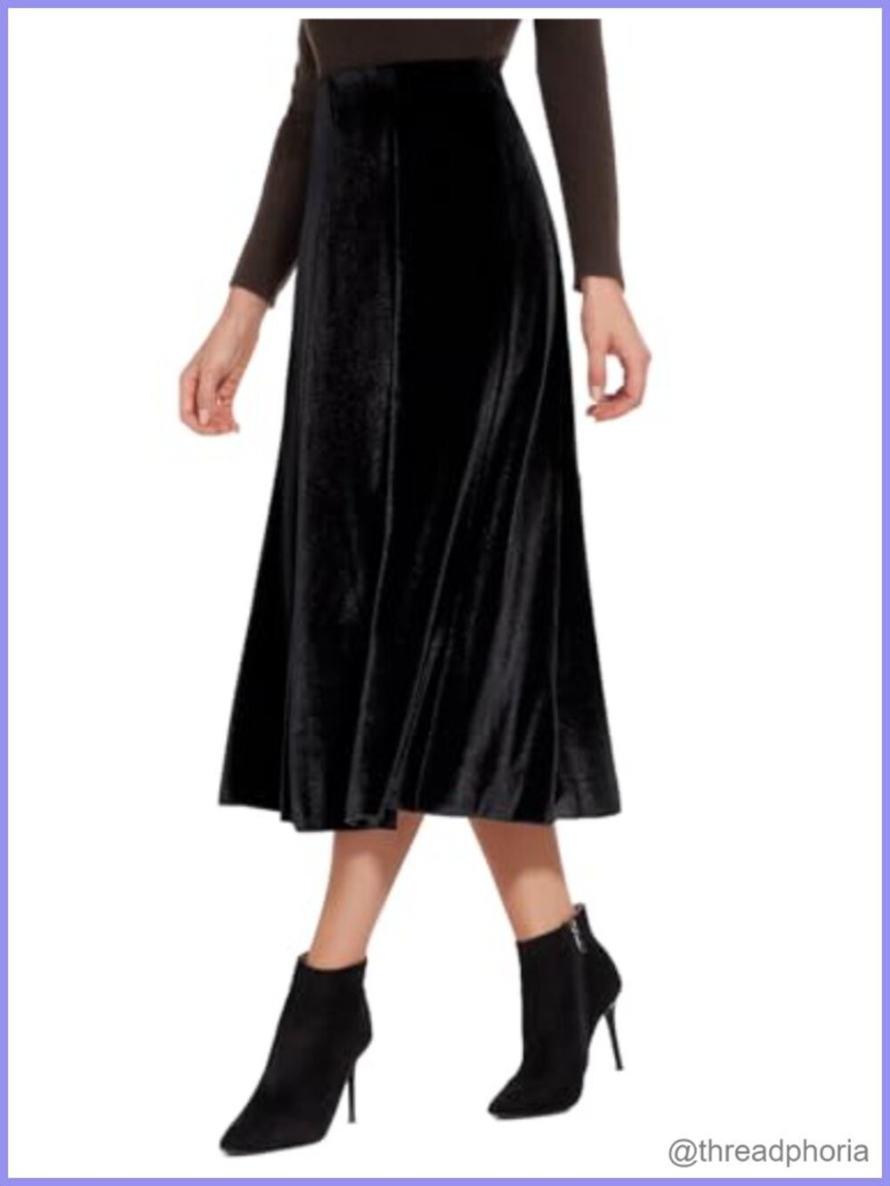 Women's Velvet Midi Skirt A-Line High Waist Pull-On Fall Winter